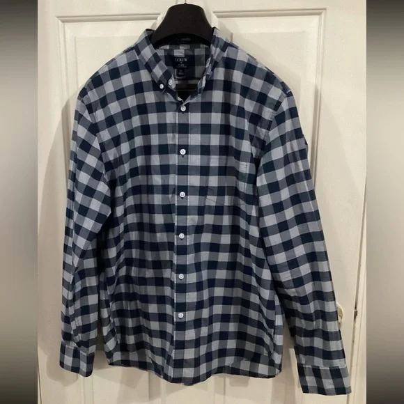 J. Crew Flex Washed Classic Fit Men’s XL Blue Check Button Down Shirt - Picture 3 of 7